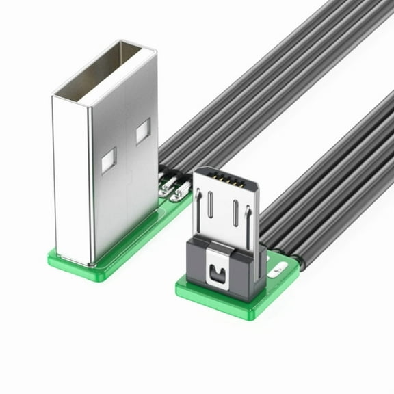 5-200cm 90 Degree USB 2.0 to Micro USB Down Bend Flat Cord Silicone Cable for Smartphones Tablets Support 5V2A Charging