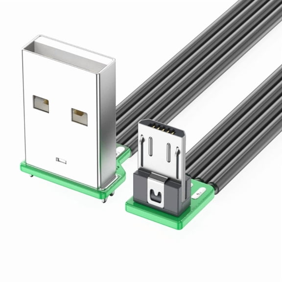 5-200cm 90 Degree USB 2.0 to Micro USB Down Bend Flat Cord Silicone Cable for Smartphones Tablets Support 5V2A Charging