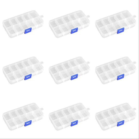 5-20Pcs 5x2.7x1.4 Inch Mini Clear Storage Containers with 10 Grid Dividers - Craft Tackle Boxes Organizer for Beads Buttons Jewelry, Small Adjustable PP Box for Art Supplies