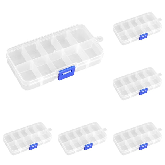 5-20Pcs 5x2.7x1.4 Inch Mini Clear Storage Containers with 10 Grid Dividers - Craft Tackle Boxes Organizer for Beads Buttons Jewelry, Small Adjustable PP Box for Art Supplies