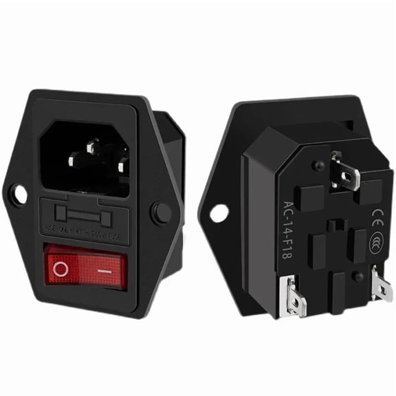 5/20Pcs AC01A AC Power Socket Panel Mount 3Pin Electrical Connector AC-01A Rocker Switch with Red LED and 10A Fuse