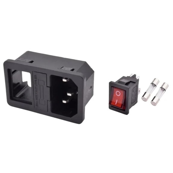 5/20Pcs Rocker Switch AC Power Socket Switch Plug Connector AC Socket with 10A Fuse Red LED Lamp