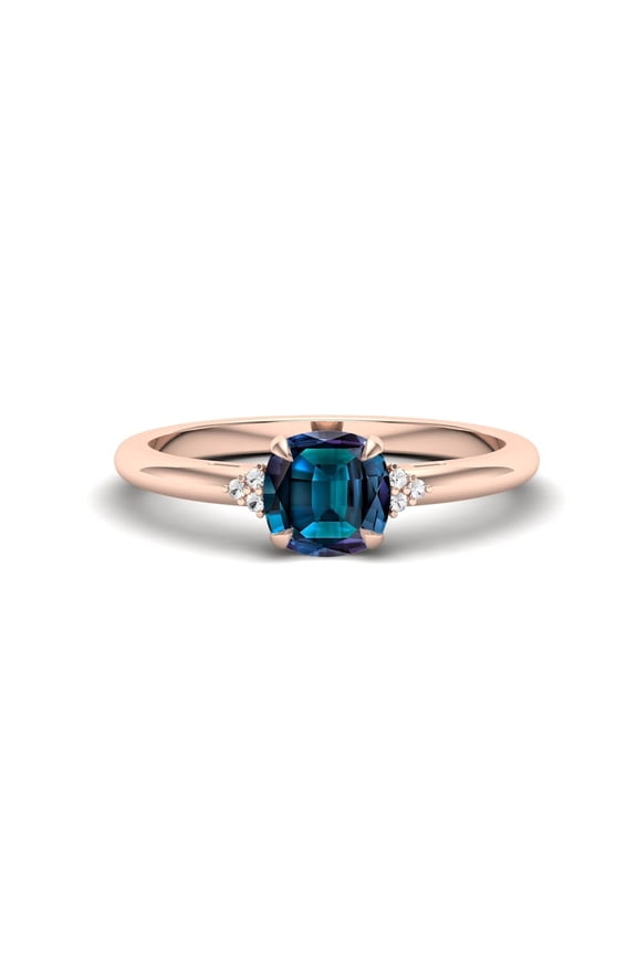 5.20ct Alexandrite & Moissanite in 14K Rose Gold Plated Engagement Ring, Antique Solitaire Ring, Simple Band Ring, Art deco Ring For Women