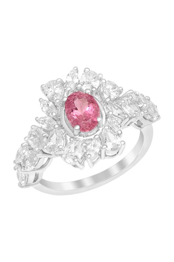 5.24 Ctw Oval Pink Cz Gemstone 925 Sterling Silver Cocktail Wedding Rings For Women, Valentine Gift For Her, 7