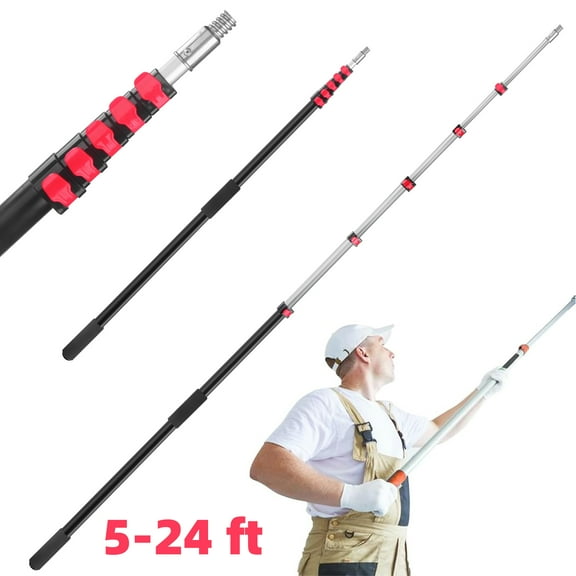 5-24 FT Multi-Purpose Telescopic Extension Pole, Sturdy Aluminum Alloy Paint Extendable Pole with Flip-Lock Design, Telescopic Pole for Painting, Dusting and Cleaning