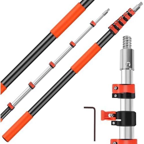 5-24FT Telescoping Extension Pole,Reach 30FT Extension Pole for Cleaning,Multi Purpose Telescopic Pole with 3/4'' Universal Threaded,Lightweight Professional Telescopic Pole for Outdoor Indoor Use