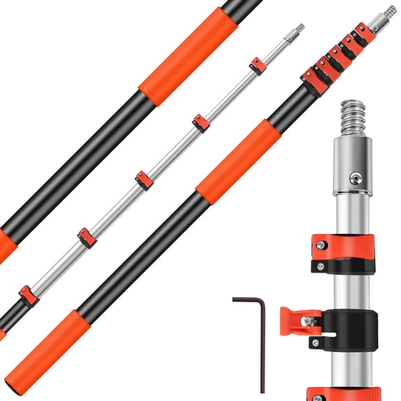 5-24ft Telescoping Extension Pole Reach 30ft For Cleaning Multi Purpose Telescopic With 3/4'' Universal Threaded Lightweight Professional Outdoor Indoor Use
