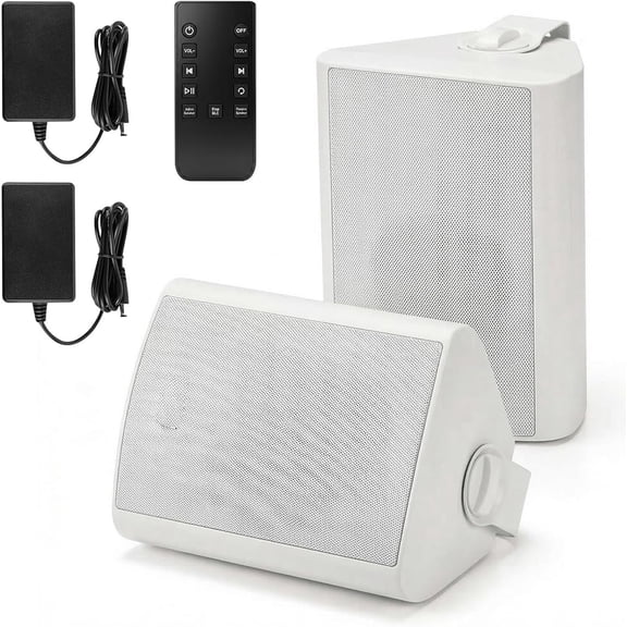 5.25" 300W Outdoor Speakers, IPX5 Rating and Be Able to Multi-Connection Up to 20 Units for Patio/Porch/Balcony (White, 2-Pack)
