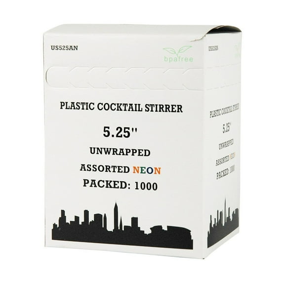 5.25" Assorted Neon Sip Stix Stirrers Sold as: Box