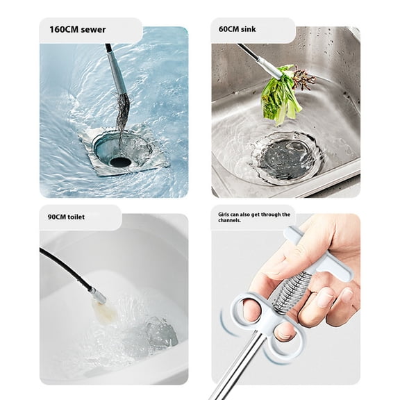 5.25 Foot Four Claw Retractable Grabber Tool Multi Purpose Pipe Dredger, Flexible Drain Cleaning Pickup Device for Blockage Retrieval, Long Reach Manual Plumbing Unclogger for Household Pipe Work