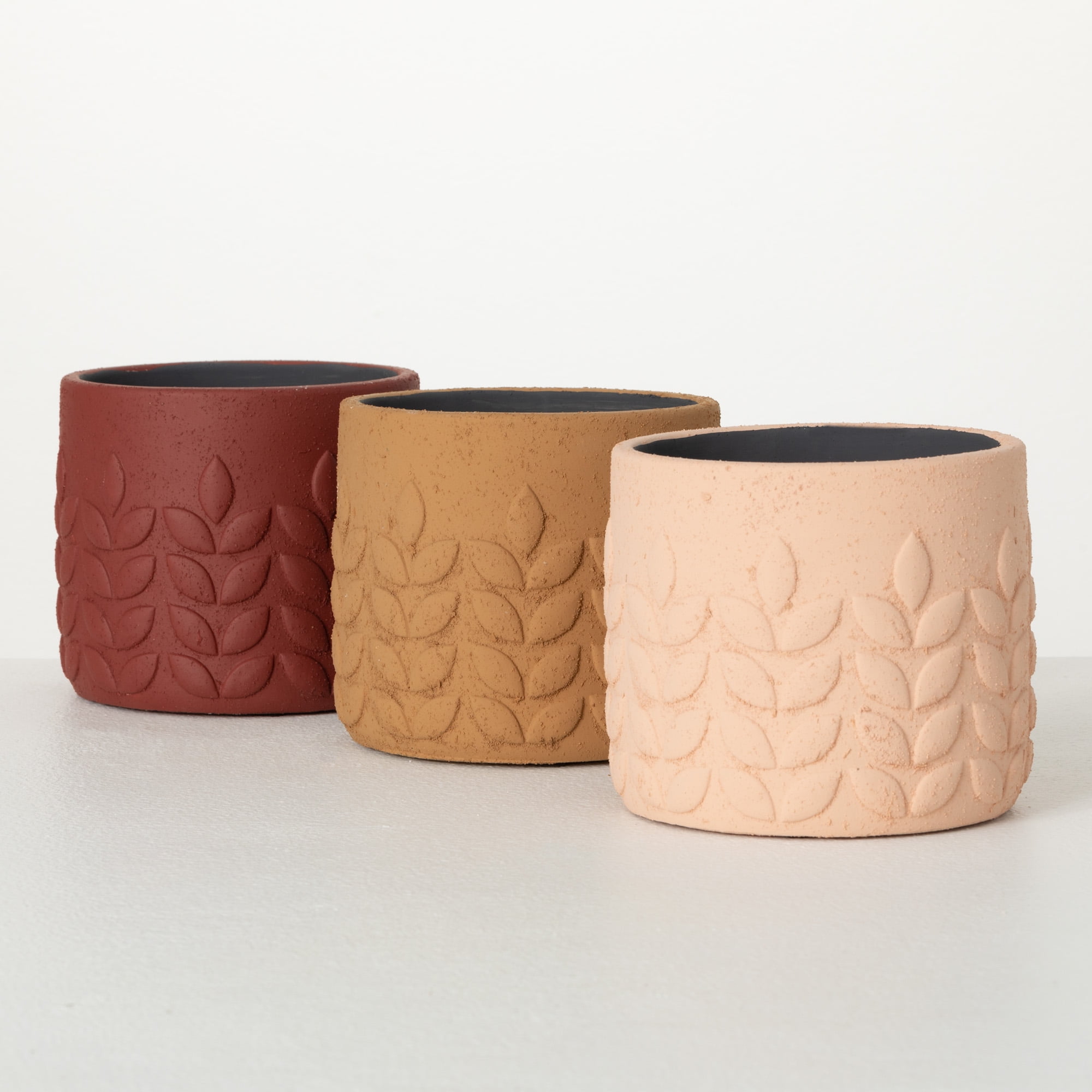 5.25"H Sullivans Modern Leaf Desert Toned Pots Set of 3, Multicolored
