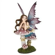 5.25 Inch Fairyland Pink Fairy Leaning on Mushroom Statue Figurine