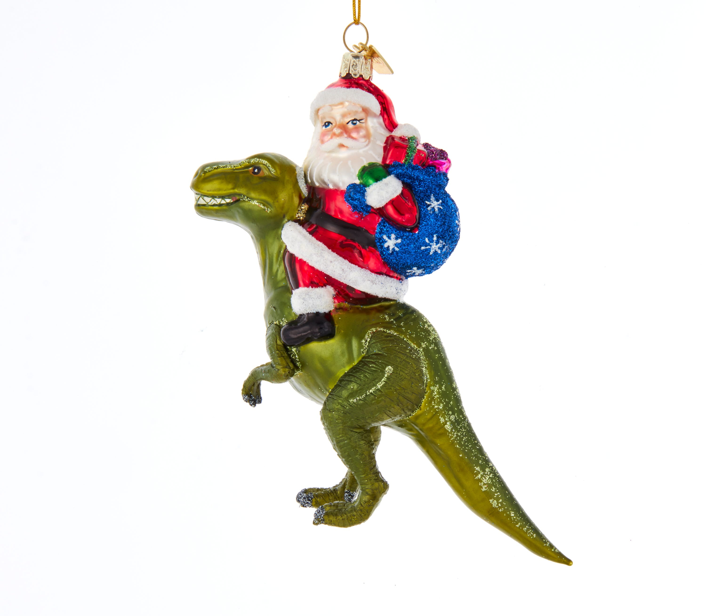 5.25-Inch Noble Gems Glass Santa on Dinosaur Ornament