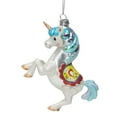 thumbnail image 1 of 5.25" White and Blue Glitter Unicorn Glass Christmas Ornament, 1 of 5