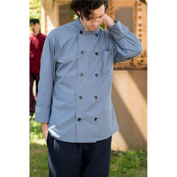 5.25 oz 10 Button Classic Poplin Chef Coat, Steel - 6XL