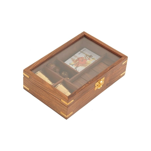 5.25" x 8" x 2.5" Wooden Game Set with Brass Goblet