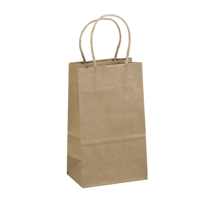 bagmad 100 Pack 5.25x3.25x8 inch Brown Small Paper Bags with Handles Bulk, Gift Paper Bags, Kraft Birthday Party Favors Grocery