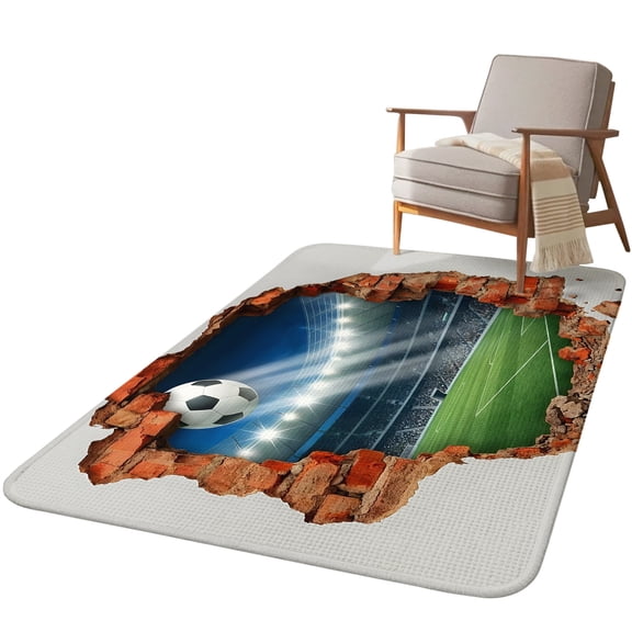 5.25'x6.56' Area Rug for Living Room, 3D Broken Wall Non Slip Soft Rugs for Bedroom Dining Room, Washable Low Pile Rugs Kitchen Nursery Floor Mat Throw Carpet Football Field Vintage White