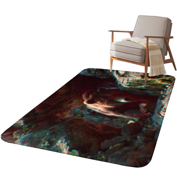 5.25'x6.56' Area Rug for Living Room, 3D Cabin Bear Non Slip Soft Rugs for Bedroom Dining Room, Washable Low Pile Rugs Kitchen Nursery Floor Mat Throw Carpet Misty Animals Black Rustic