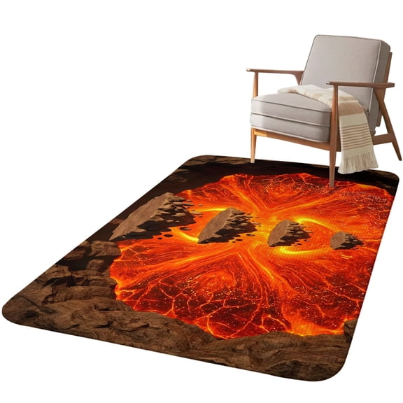 5.25'x6.56' Area Rug for Living Room, Abstract Floating Rocks Non Slip Soft Rugs for Bedroom Dining Room, Washable Low Pile Rugs Kitchen Floor Mat Throw Carpet Red Lava Modern Minimalist Artistic