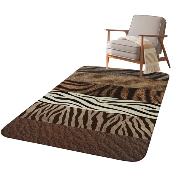 5.25'x6.56' Area Rug for Living Room, Animals Printed Striped Non Slip Soft Rugs for Bedroom Dining Room, Washable Low Pile Rugs Kitchen Nursery Floor Mat Throw Carpet Rustic Country Zebra Textured