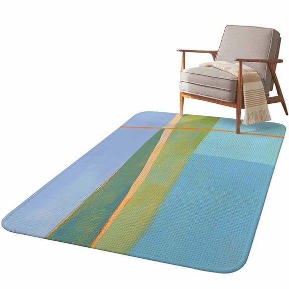 5.25'x6.56' Area Rug for Living Room, Aqua Teal Orange Non Slip Soft Rugs for Bedroom Dining Room, Washable Low Pile Rugs Kitchen Nursery Floor Mat Throw Carpet Modern Oil Painting Abstract