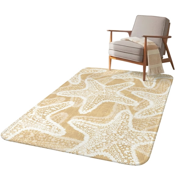 5.25'x6.56' Area Rug for Living Room, Beige Starfish Coastal Non Slip Soft Rugs for Bedroom Dining Room, Washable Low Pile Rugs Kitchen Nursery Floor Mat Throw Carpet Nautical Summer Ocean
