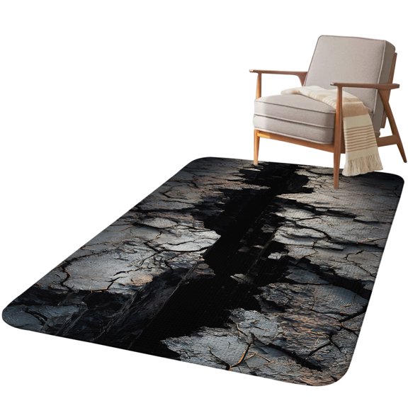 5.25'x6.56' Area Rug for Living Room, Black Broken Stone Non Slip Soft Rugs for Bedroom Dining Room, Washable Low Pile Rugs Kitchen Nursery Floor Mat Throw Carpet Modern Mysterious Artistic