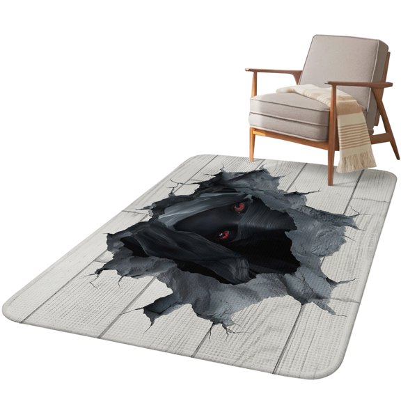 5.25'x6.56' Area Rug for Living Room, Black Broken Wall Non Slip Soft Rugs for Bedroom Dining Room, Washable Low Pile Rugs Kitchen Nursery Floor Mat Throw Carpet Modern Artistic Gray Wall Decoration