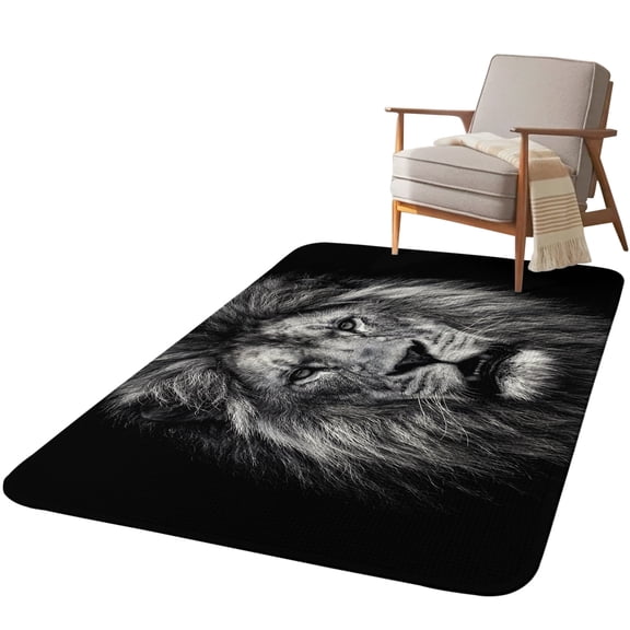 5.25'x6.56' Area Rug for Living Room, Black Lion Non Slip Soft Rugs for Bedroom Dining Room, Washable Low Pile Rugs Kitchen Floor Mat Throw Carpet African Lions Jungle Vintage Wildlife Animals