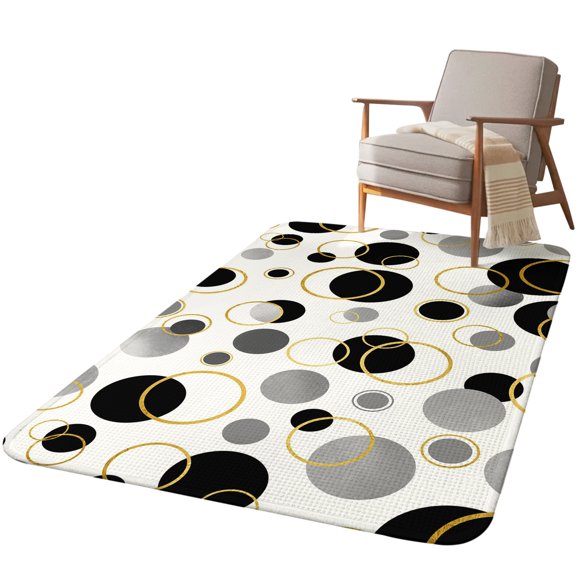 5.25'x6.56' Area Rug for Living Room, Black Polka Dots Non Slip Soft Rugs for Bedroom Dining Room, Washable Low Pile Rugs Kitchen Nursery Floor Mat Throw Carpet Modern Abstract Art