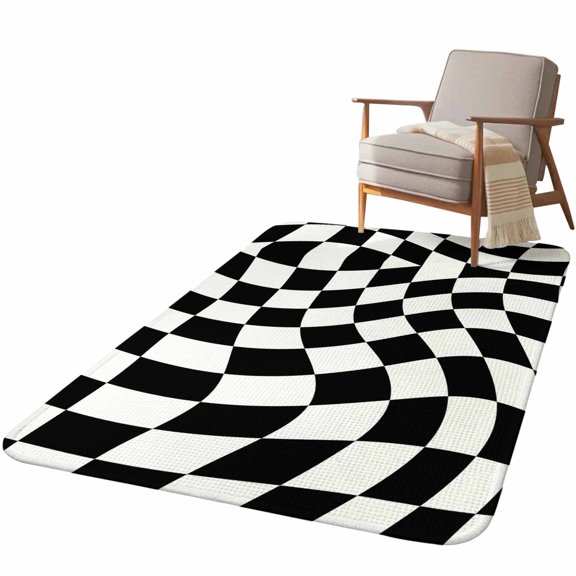5.25'x6.56' Area Rug for Living Room, Black and White Checkered Non Slip Soft Rugs for Bedroom Dining Room, Washable Low Pile Rugs Kitchen Nursery Floor Mat Throw Carpet Modern Irregular Geometric