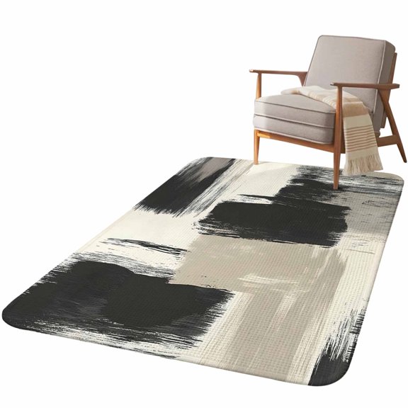 5.25'x6.56' Area Rug for Living Room, Black White Non Slip Soft Rugs for Bedroom Dining Room, Washable Low Pile Rugs Kitchen Nursery Floor Mat Throw Carpet Modern Oil Painting Abstract Artwork