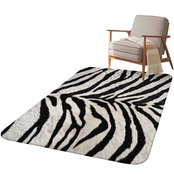 5.25'x6.56' Area Rug for Living Room, Black White Zebras Non Slip Soft Rugs for Bedroom Dining Room, Washable Low Pile Rugs Kitchen Nursery Floor Mat Throw Carpet Vintage Abstract Art