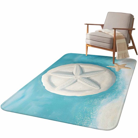 5.25'x6.56' Area Rug for Living Room, Blue Coastal Non Slip Soft Rugs for Bedroom Dining Room, Washable Low Pile Rugs Kitchen Nursery Floor Mat Throw Carpet Summer Ocean Beach Nautical Waves Starfish