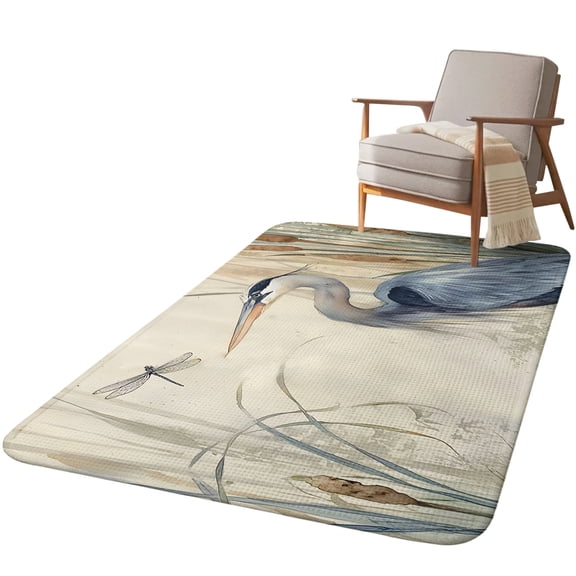 5.25'x6.56' Area Rug for Living Room, Blue Heron Non Slip Soft Rugs for Bedroom Dining Room, Washable Low Pile Rugs Kitchen Nursery Floor Mat Throw Carpet Reeds Dragonfly Coastal Animals