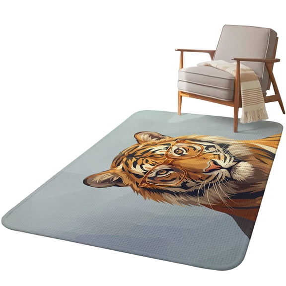 5.25'x6.56' Area Rug for Living Room, Blue Tiger Non Slip Soft Rugs for Bedroom Dining Room, Washable Low Pile Rugs Kitchen Nursery Floor Mat Throw Carpet Funny Animals Modern Art