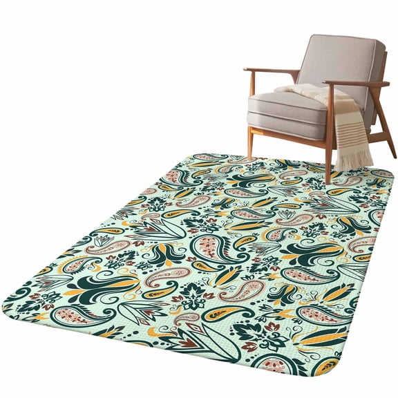 5.25'x6.56' Area Rug for Living Room, Boho Sage Green Floral Non Slip Soft Rugs for Bedroom Dining Room, Low Pile Rugs Kitchen Floor Mat Throw Carpet Farmhouse Botanical Vintage Paisley Flower