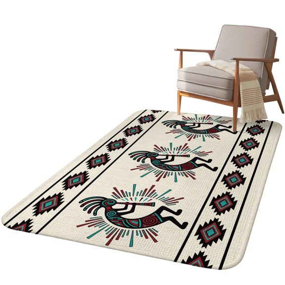 5.25'x6.56' Area Rug for Living Room, Boho Southwest Non Slip Soft Rugs for Bedroom Dining Room, Washable Low Pile Rugs Kitchen Nursery Floor Mat Throw Carpet Aztec Ethnic Native Human Ethnic Plaid