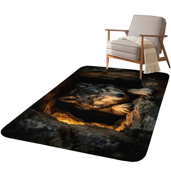 5.25'x6.56' Area Rug for Living Room, Cabin Wolf Non Slip Soft Rugs for Bedroom Dining Room, Washable Low Pile Rugs Kitchen Nursery Floor Mat Throw Carpet Farmhouse Animals Black