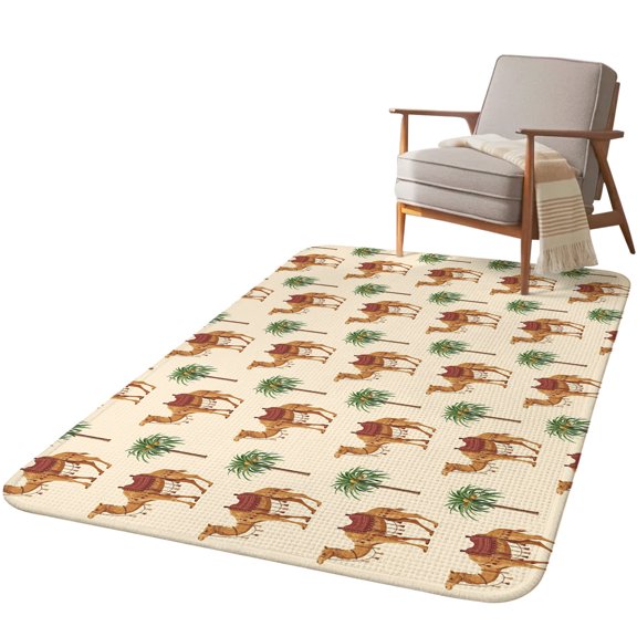 5.25'x6.56' Area Rug for Living Room, Camels Palm Trees Non Slip Soft Rugs for Bedroom Dining Room, Washable Low Pile Rugs Kitchen Nursery Floor Mat Throw Carpet Summer Tropical Plants Animals