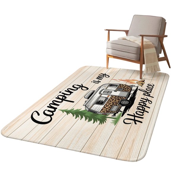 5.25'x6.56' Area Rug for Living Room, Camper Van Non Slip Soft Rugs for Bedroom Dining Room, Washable Low Pile Rugs Kitchen Nursery Floor Mat Throw Carpet Modern Vintage Camping Beige Wooden