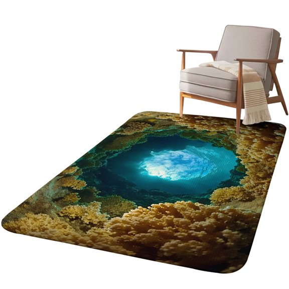 5.25'x6.56' Area Rug for Living Room, Cave Opening Non Slip Soft Rugs for Bedroom Dining Room, Washable Low Pile Rugs Kitchen Nursery Floor Mat Throw Carpet Nature Sunlight Stone Blue