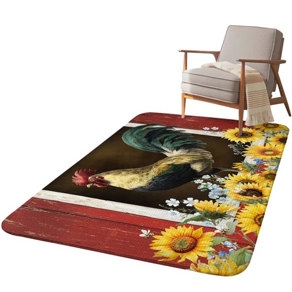 5.25'x6.56' Area Rug for Living Room, Chicken Sunflowers Non Slip Soft Rugs for Bedroom Dining Room, Washable Low Pile Rugs Kitchen Nursery Floor Mat Throw Carpet Farmhouse Animals Red Barn Bees