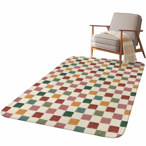5.25'x6.56' Area Rug for Living Room, Colorful Checkered Non Slip Soft Rugs for Bedroom Dining Room, Washable Low Pile Rugs Kitchen Nursery Floor Mat Throw Carpet Vintage Plaid Grid Geometric Beige