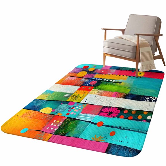 5.25'x6.56' Area Rug for Living Room, Colorful Geometric Non Slip Soft Rugs for Bedroom Dining Room, Washable Low Pile Rugs Kitchen Nursery Floor Mat Throw Carpet Modern Artwork Abstract