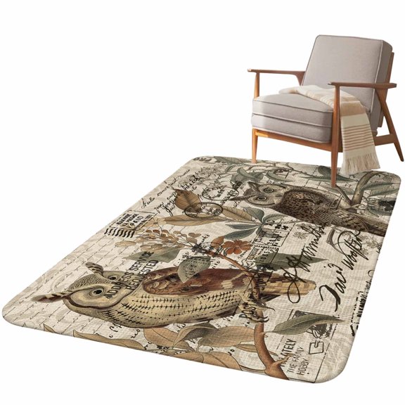 5.25'x6.56' Area Rug for Living Room, Country Owl Non Slip Soft Rugs for Bedroom Dining Room, Washable Low Pile Rugs Kitchen Nursery Floor Mat Throw Carpet Rustic Sping Floral Botanical Postmark