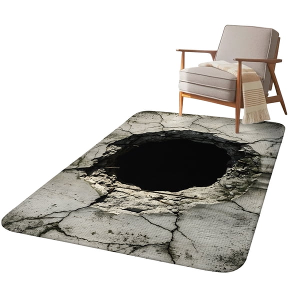 5.25'x6.56' Area Rug for Living Room, Cracked Wall Non Slip Soft Rugs for Bedroom Dining Room, Washable Low Pile Rugs Kitchen Nursery Floor Mat Throw Carpet Dark Hole Concrete Urban Industrial 3D