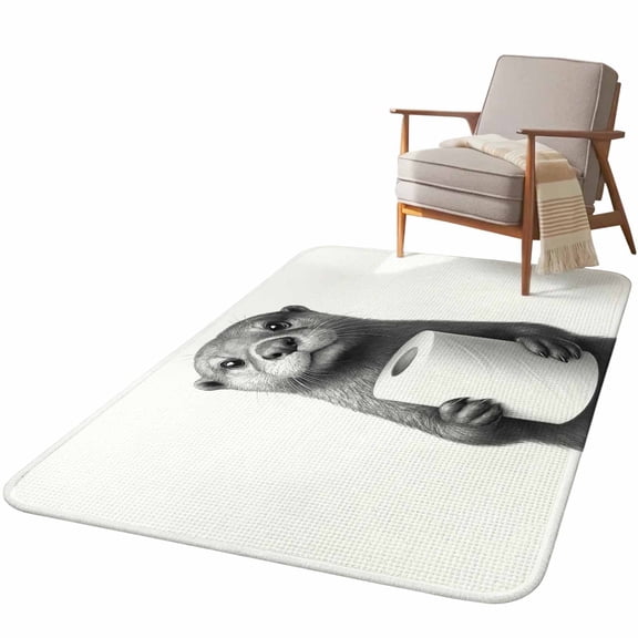5.25'x6.56' Area Rug for Living Room, Cute Otter Non Slip Soft Rugs for Bedroom Dining Room, Washable Low Pile Rugs Kitchen Nursery Floor Mat Throw Carpet Funny Animal with Toilet Paper