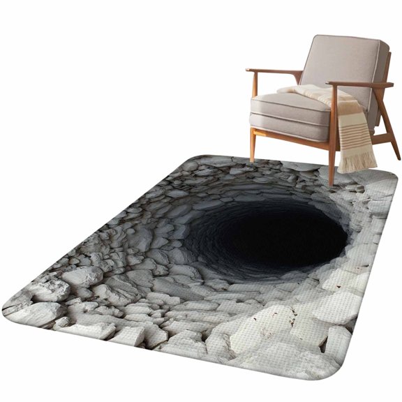 5.25'x6.56' Area Rug for Living Room, Deep Well Grey Non Slip Soft Rugs for Bedroom Dining Room, Washable Low Pile Rugs Kitchen Nursery Floor Mat Throw Carpet Black Farmhouse Gray Rock Surface